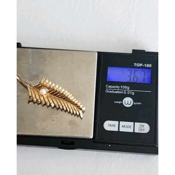 DCE R&F 1/20 14K GF FERN LEAF PEARL Pendant Brooch Pin MCM - Picture 7 of 7